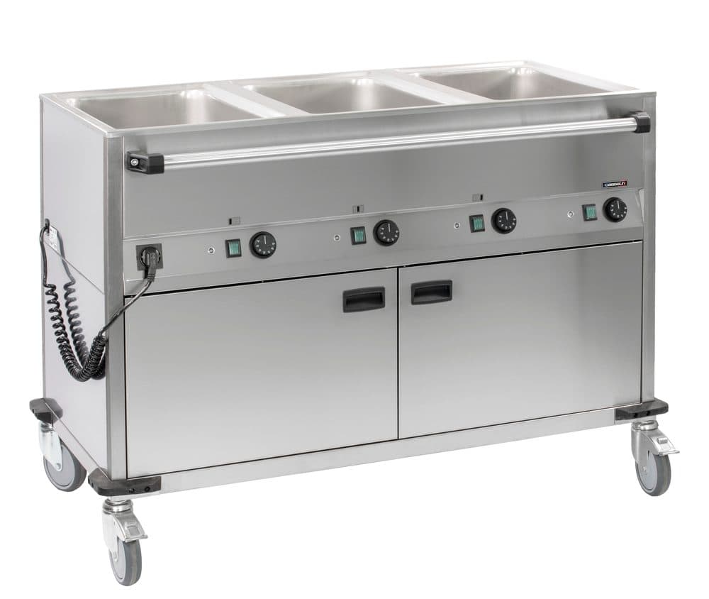 Chariot bain-marie à eau 3xGN 1/1 avec soubassement chauffant horizontal